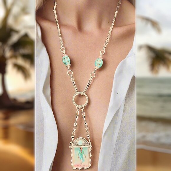 Silver & Glass Handcrafted Necklace La Dama Artisan Metalwork & Turquoise Skulls - Picture 4 of 14